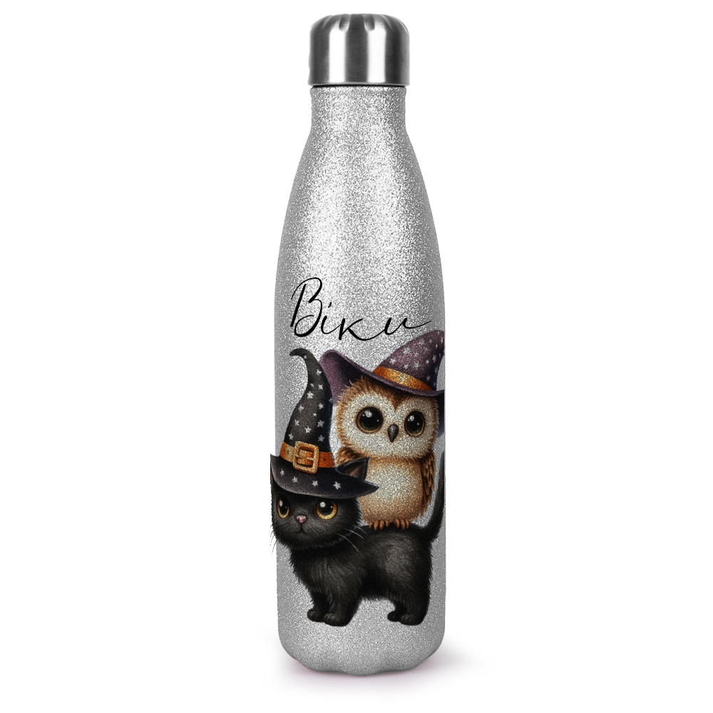 paidiko-pagouri-thermos-me-asimi-glitter-halloween-spooky-zoakia Παιδικό Παγούρι Θερμός με ασημί Glitter - Spooky Ζωάκια