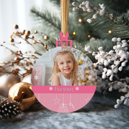 Στολίδι με φωτογραφία - pink Christmas